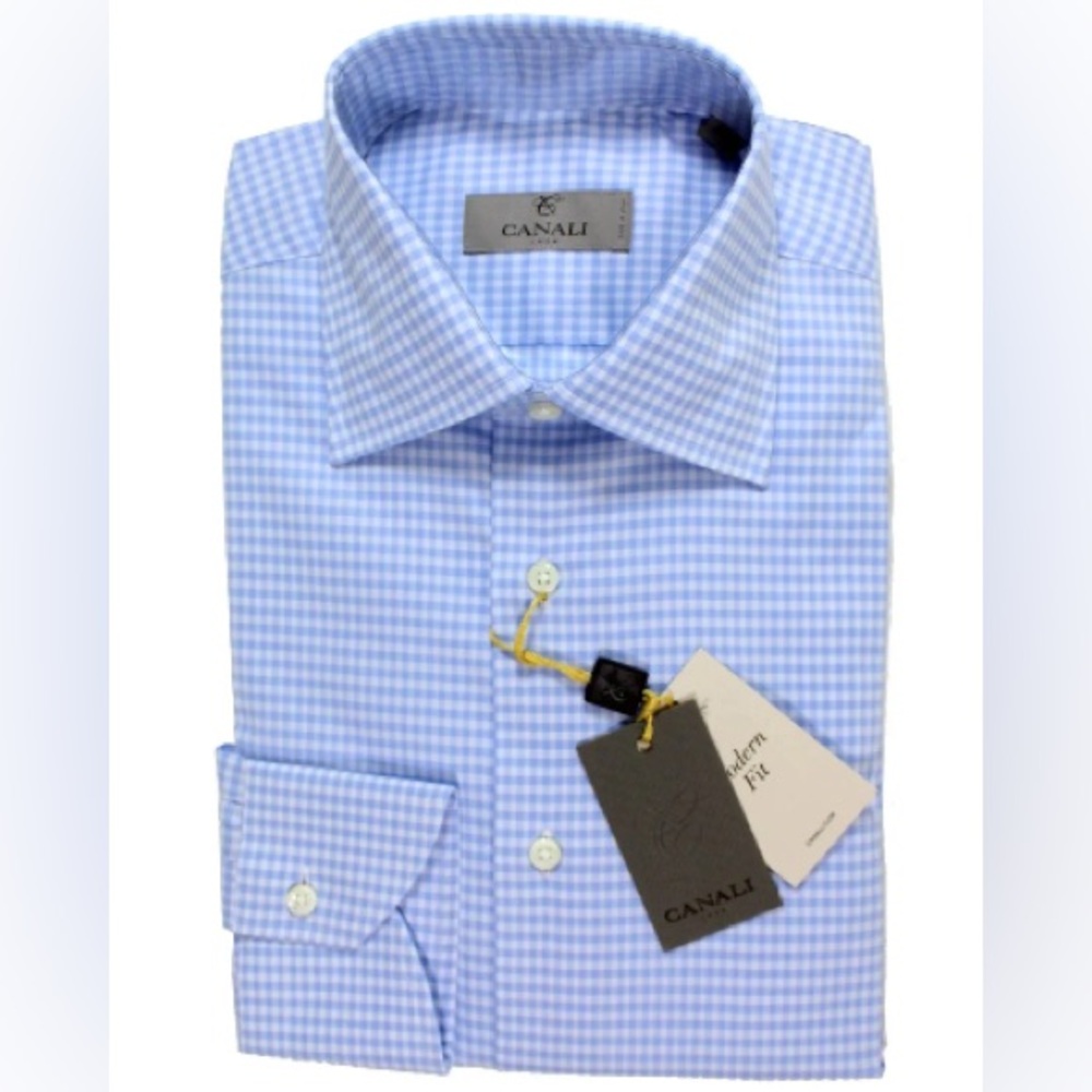 Canali Blue Checkered Men's Shirt 39/15.5 NWT